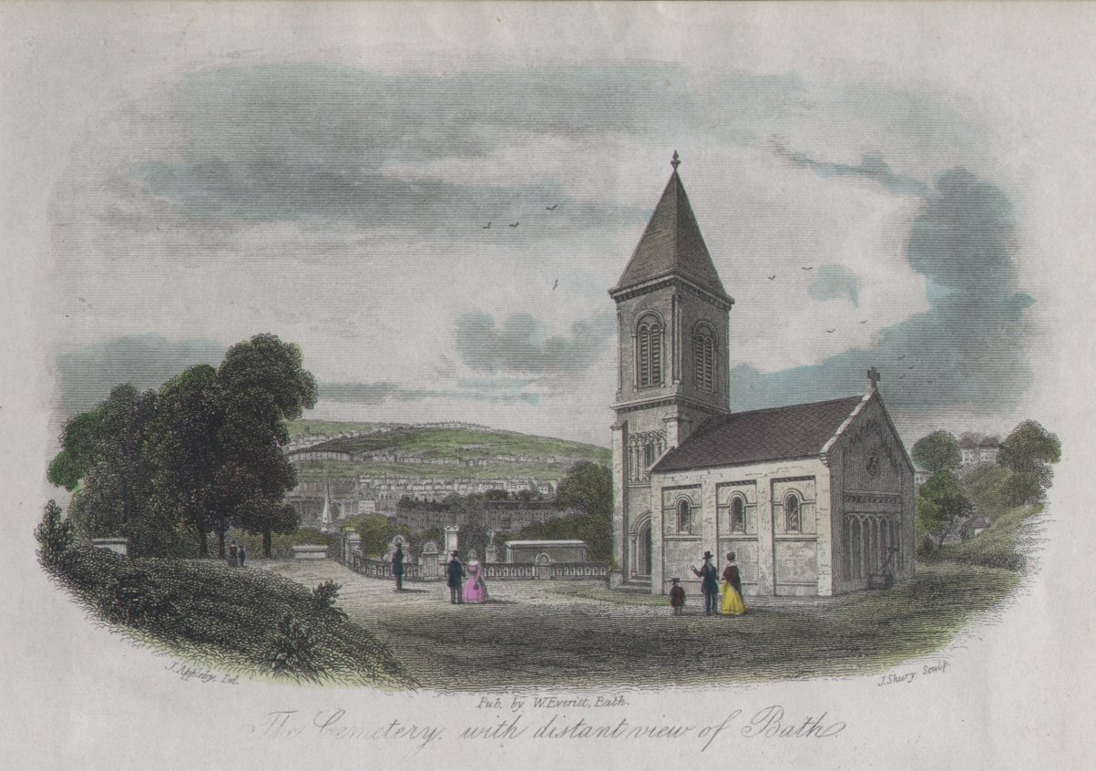 Steel Vignette - The Cemetery, with distant view of Bath - Shury